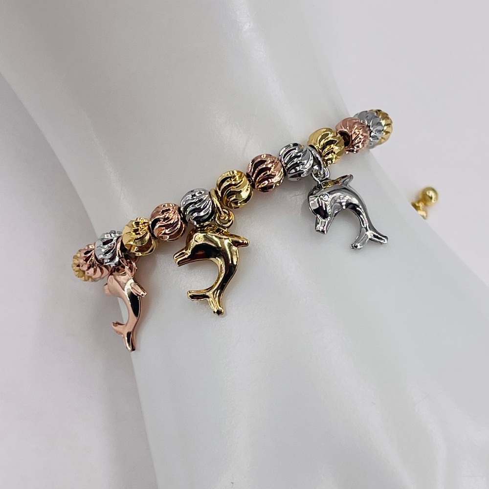 Pulsera Delfín Ajustable Baño De Oró Italiano 18k/Italian Gold Plated Bracelet